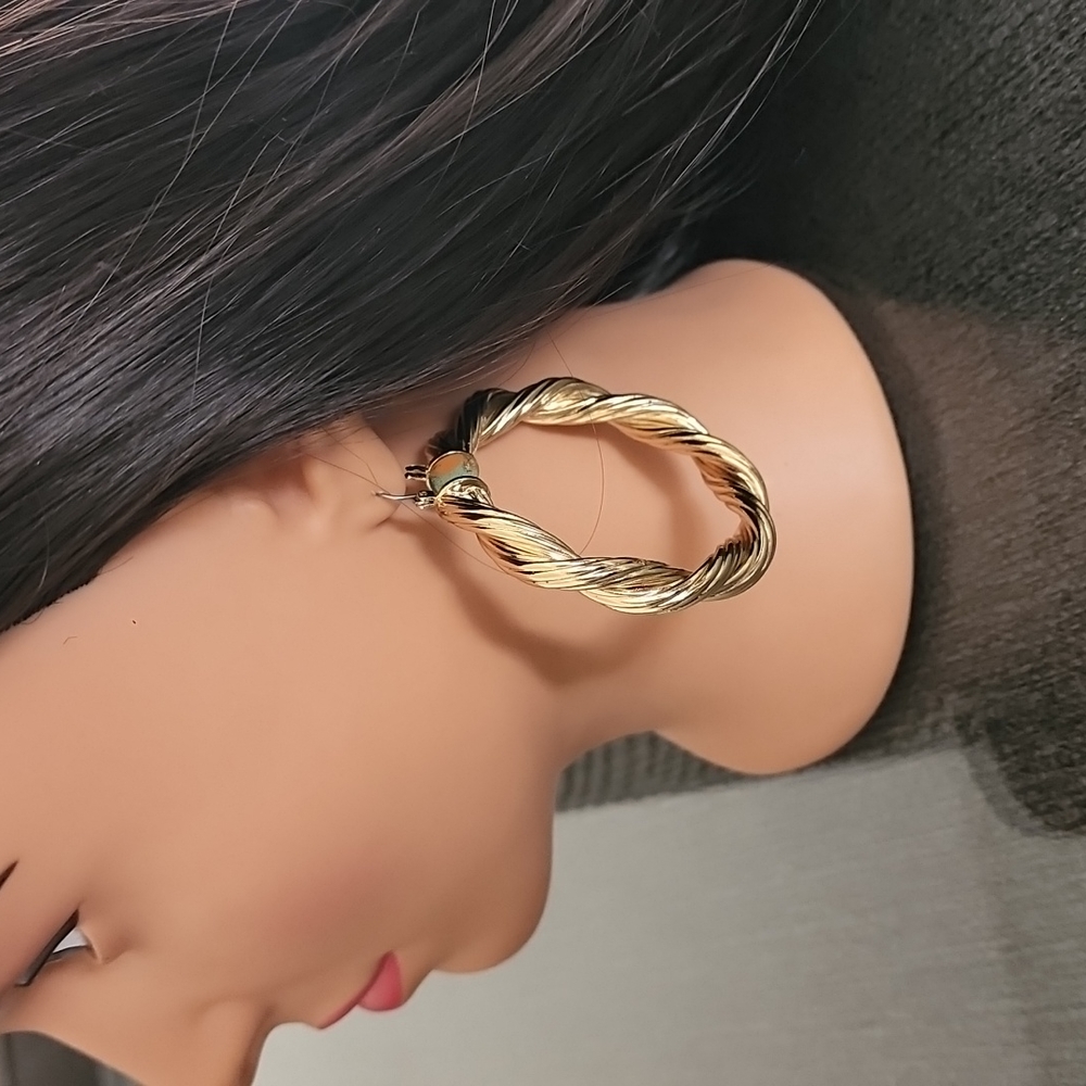 GOLD HOOP Earrings Twisted Chunky Thick Y2K Statement Hip Hop Hoops - Picture 10 of 16
